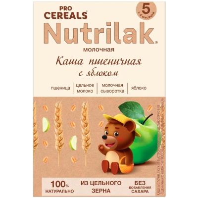 Каша Procereals Пшеничная цельнозерновая с яблоком молочная 200 г Nutrilak 81981 1